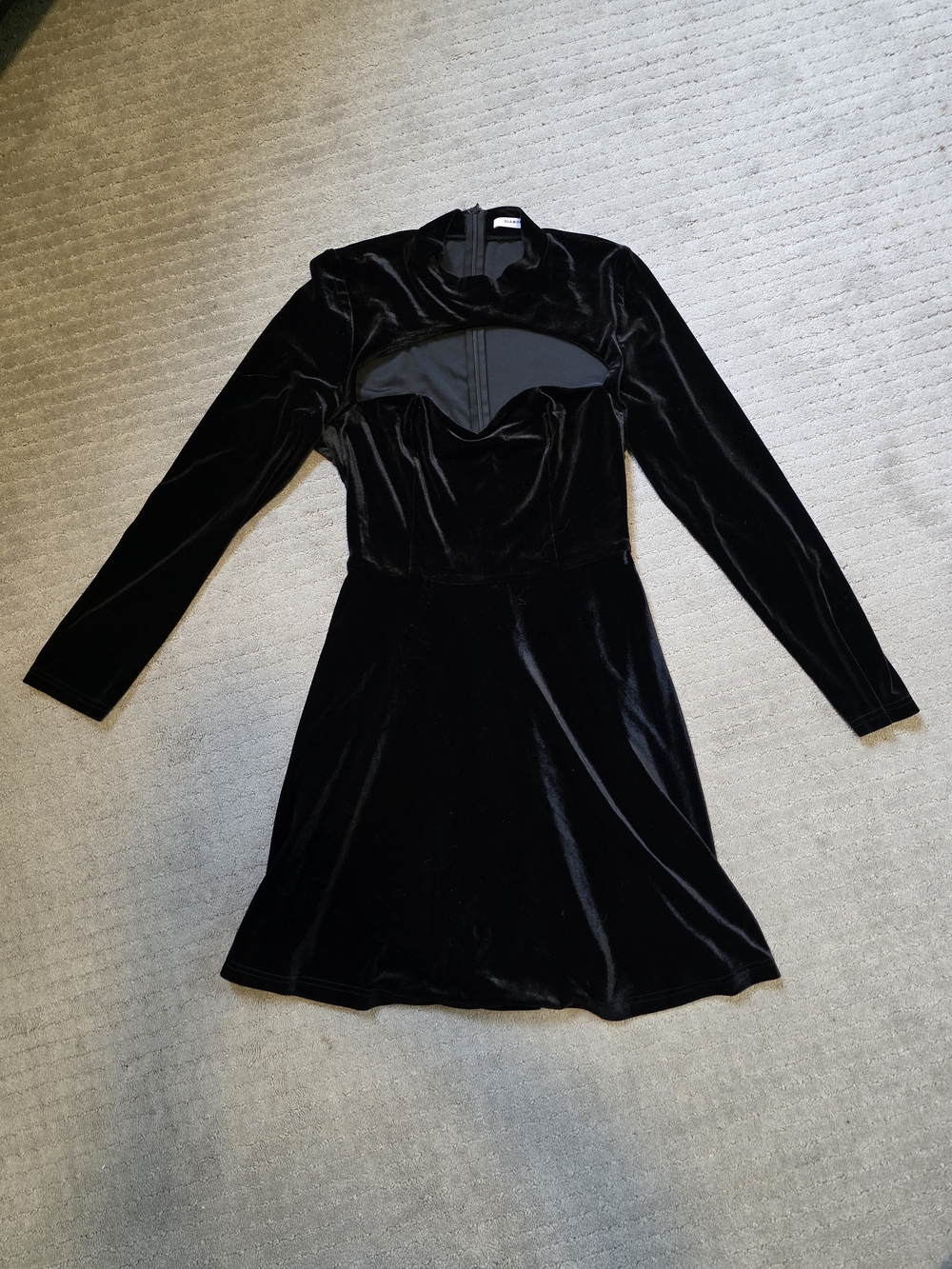 Glamorous Black Velvet Long-Sleeve Cutout Mini Dress